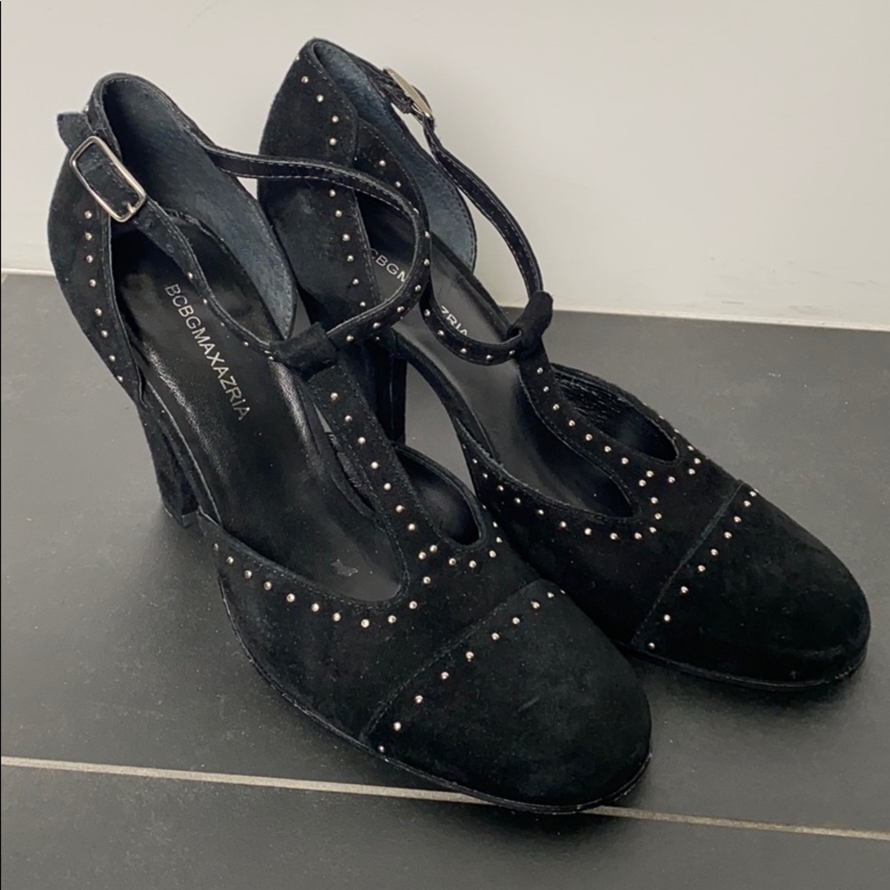 BCBG Black Suede Studded Heels